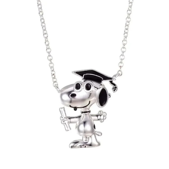 Snoopy Graduated PEANUTS Silver Plated "Snoopy" Graduation Pendant Necklace - Picture 1 of 4